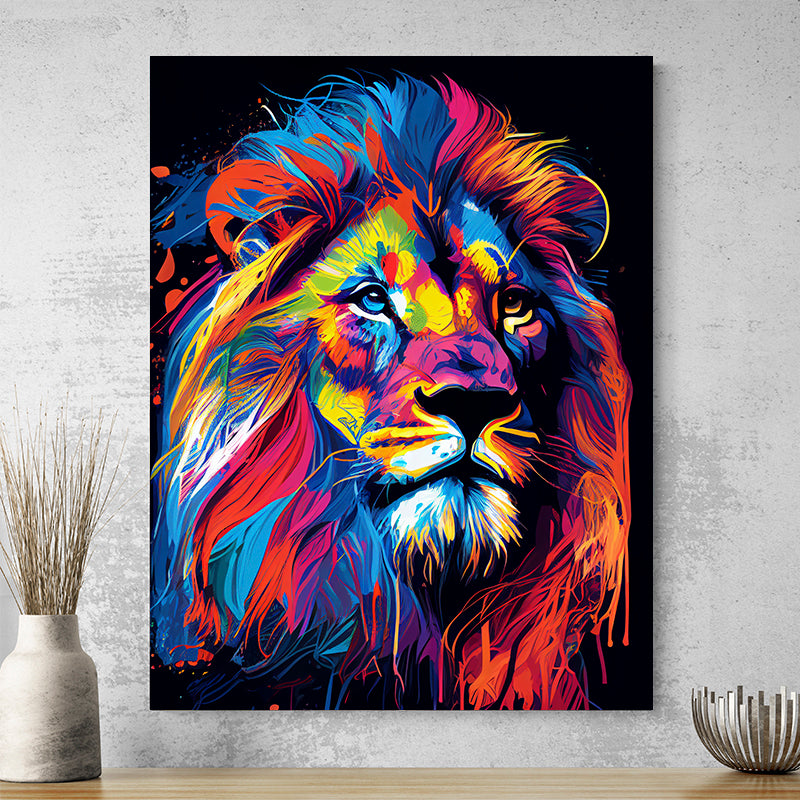 Tableau Lion Multicolore Fond Noir