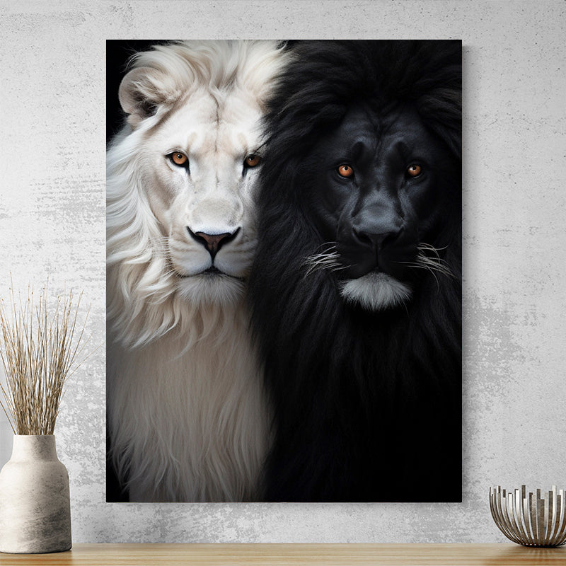 Tableau Lion Noir et Lion Blanc