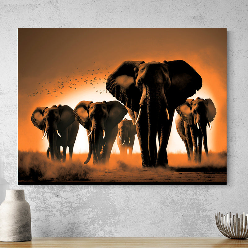 Tableau Elephant Couché De Soleil