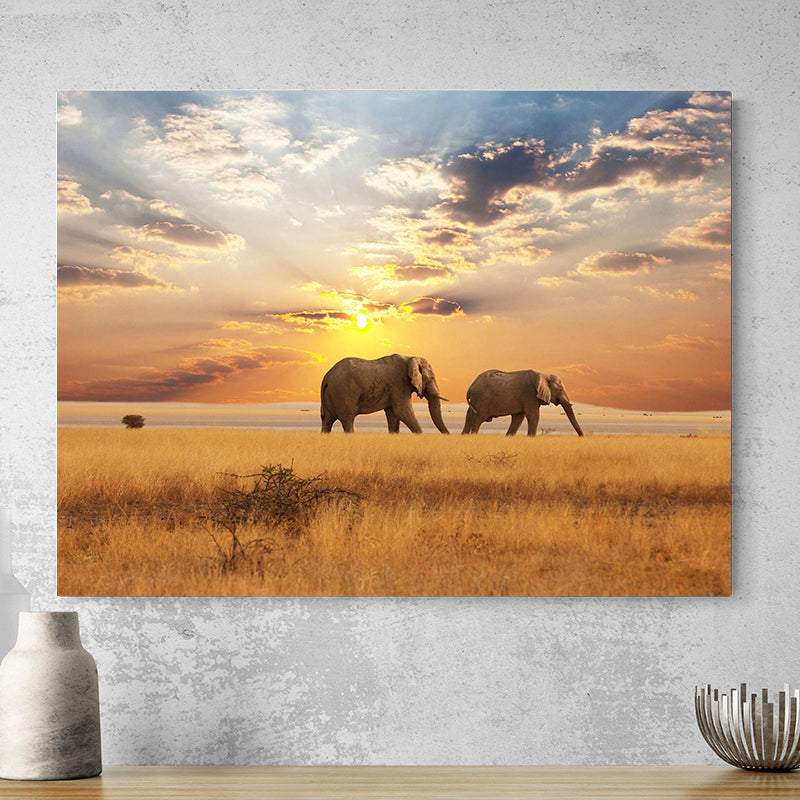 Tableau Paysage  Savane Elephants