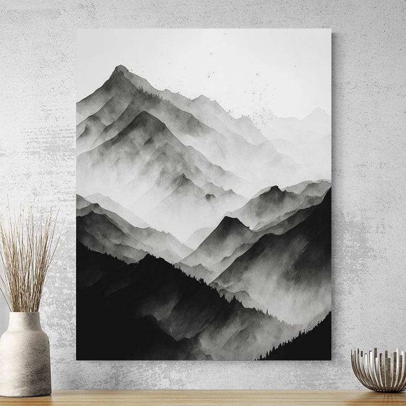 Tableau De Montagne Enneigée Noir et Blanc