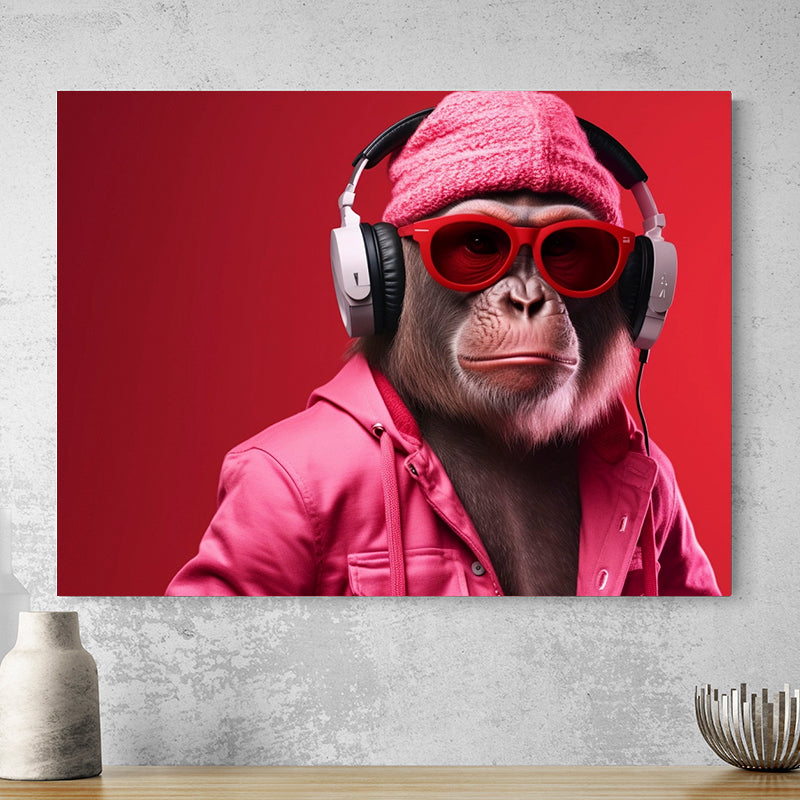 Tableau Singe Avec Ecouteurs