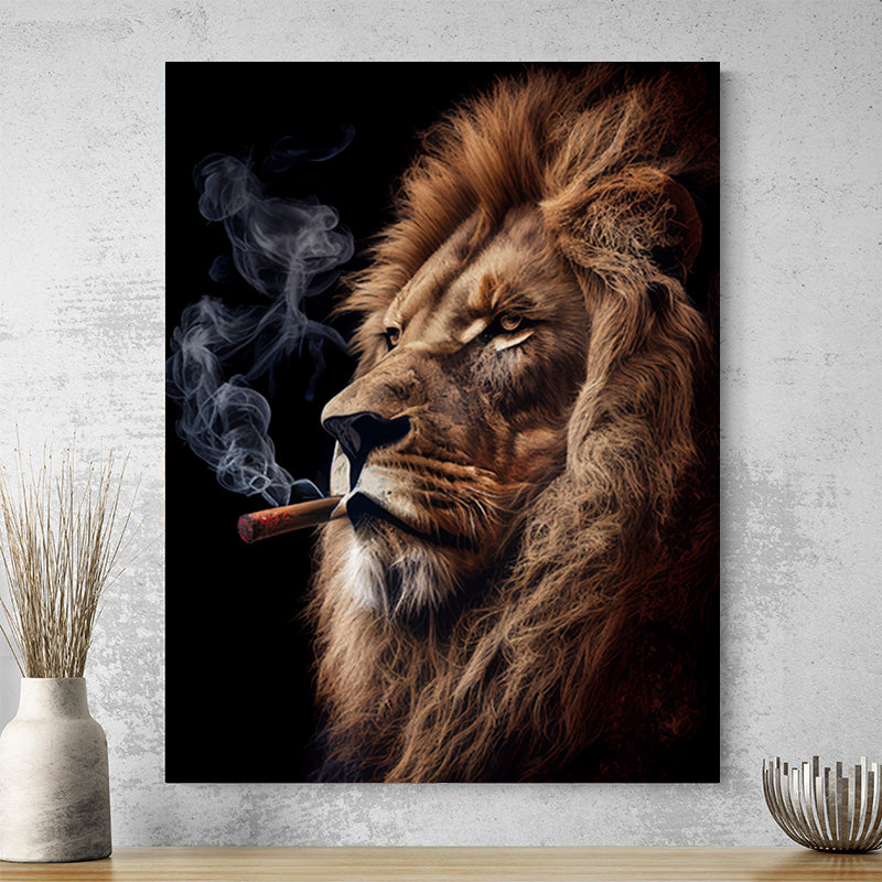 tableau lion qui fume