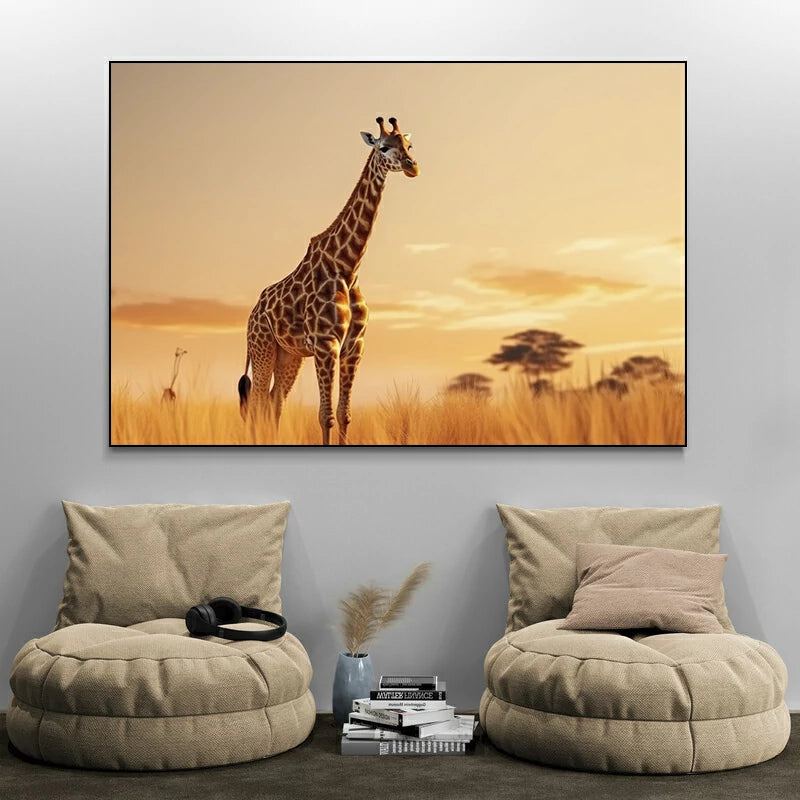 tableau africain savane girafe