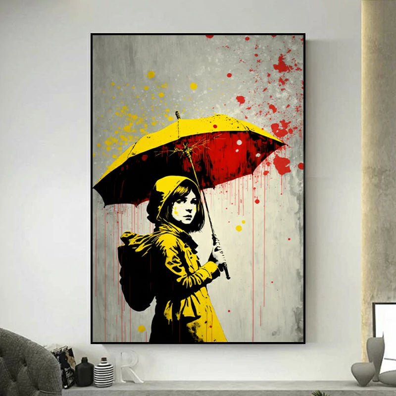 tableau banksy sous la pluie