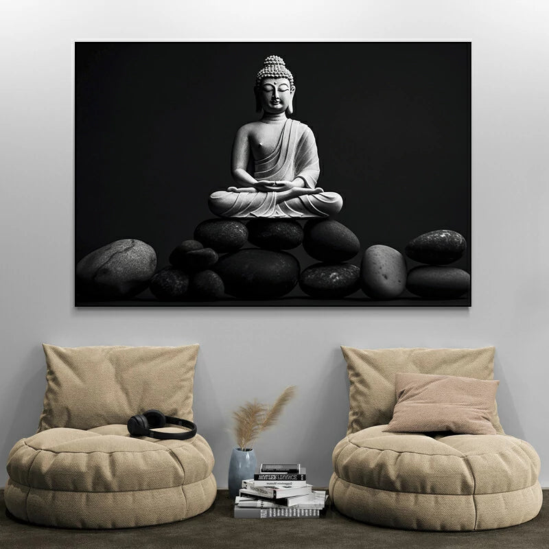 tableau bouddha noir et blanc