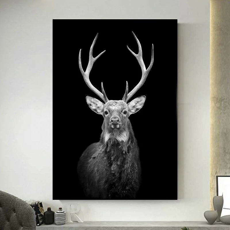 tableau cerf noir et blanc