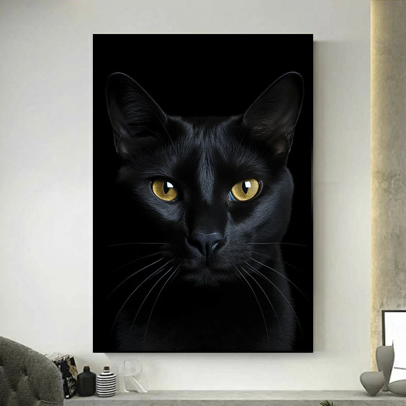 tableau chat noir fond noir