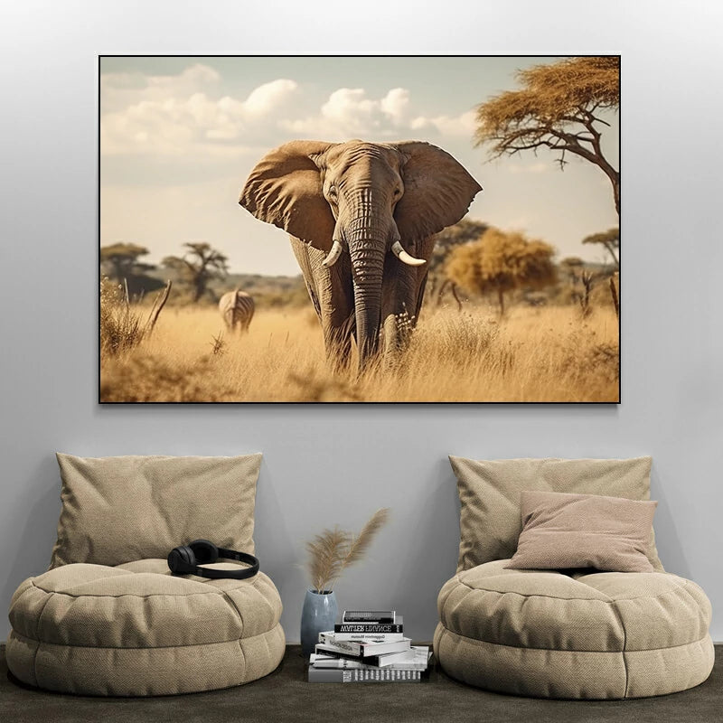 tableau elephant dans savane