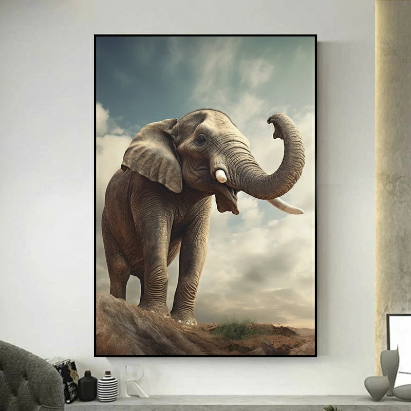 tableau elephant trompe en l'air