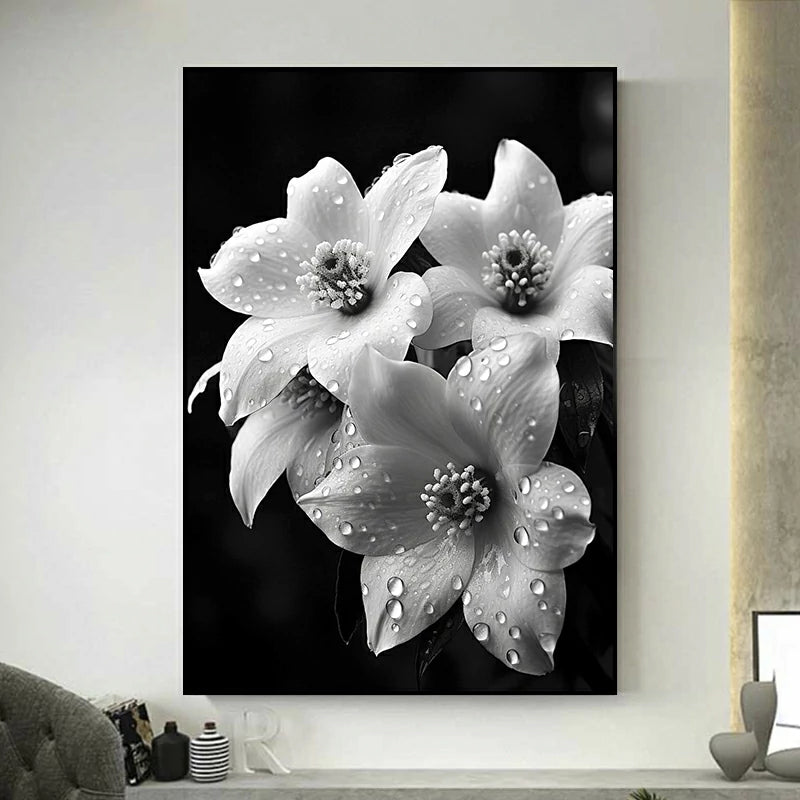 tableau fleurs noir et blanc