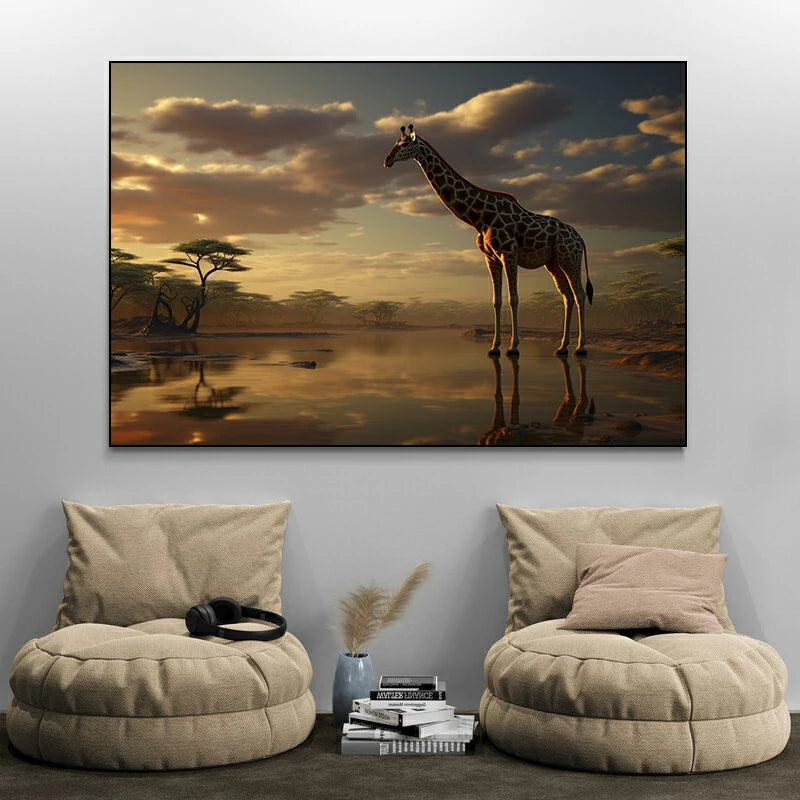 tableau girafe savane