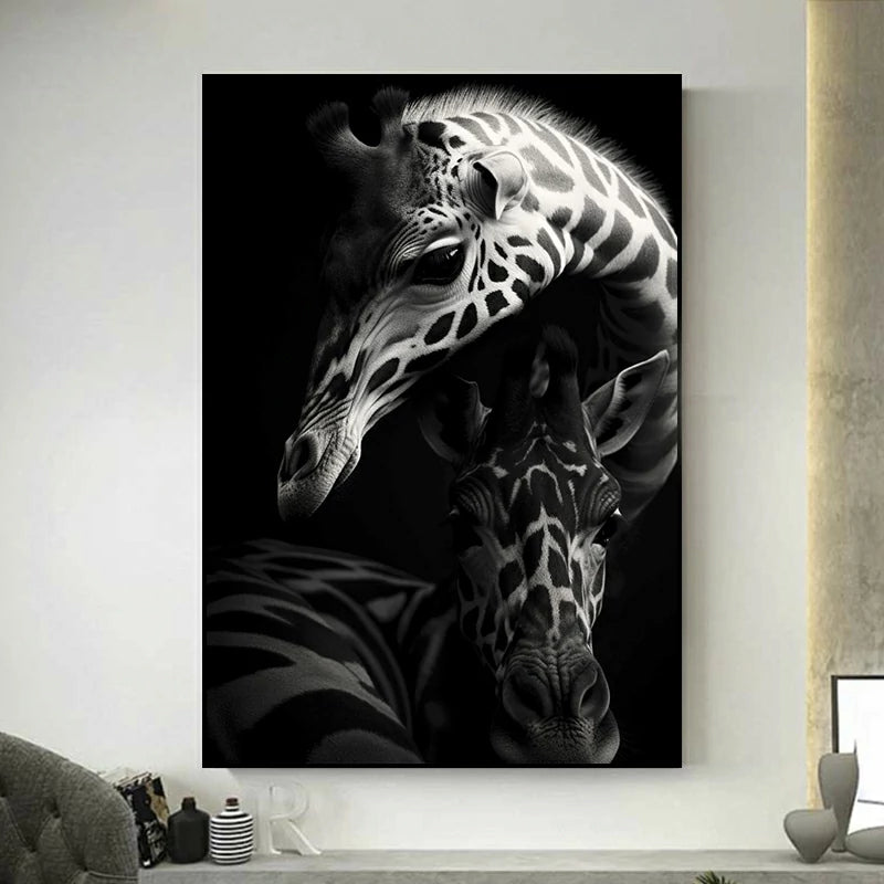 tableau girafe noir et blanc