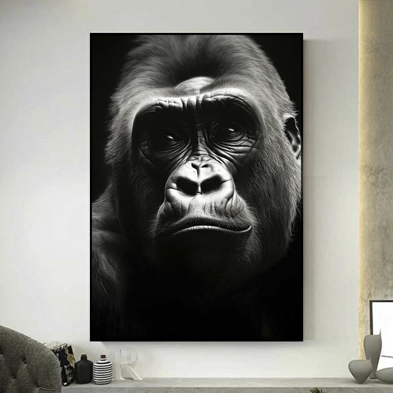 tableau gorille noir et blanc