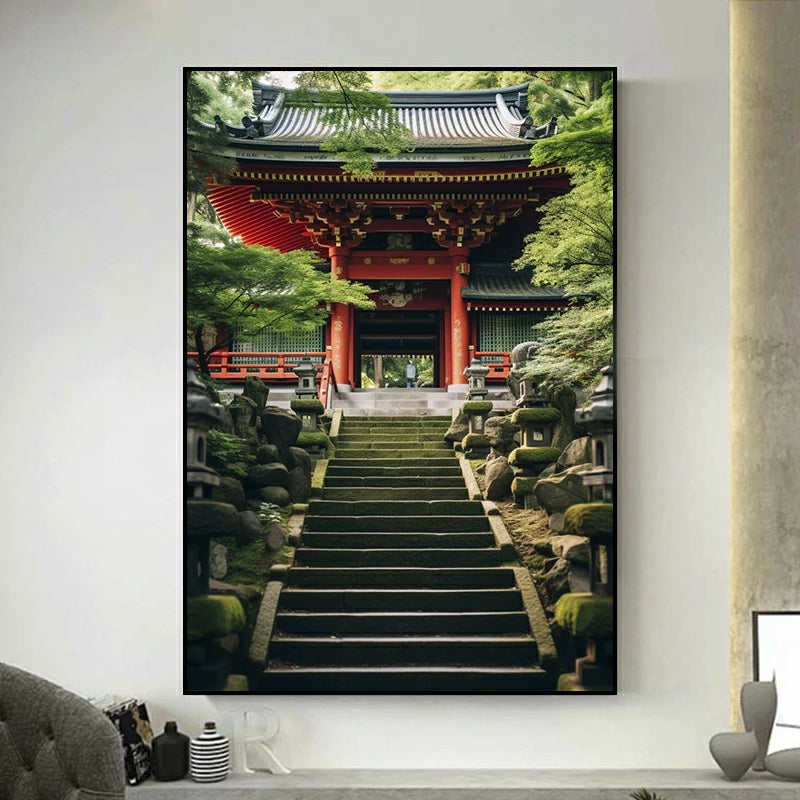tableau japonais temple traditionnel