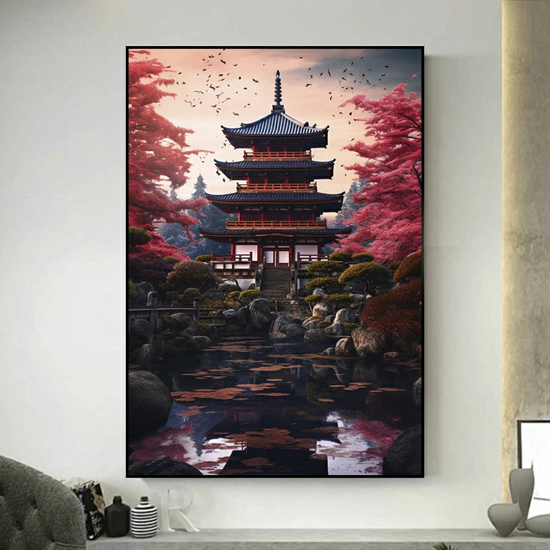 tableau japonais temple
