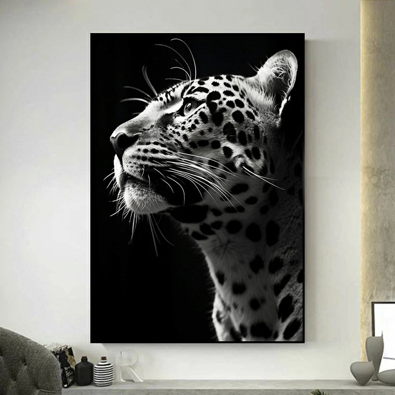 tableau leopard noir et blanc