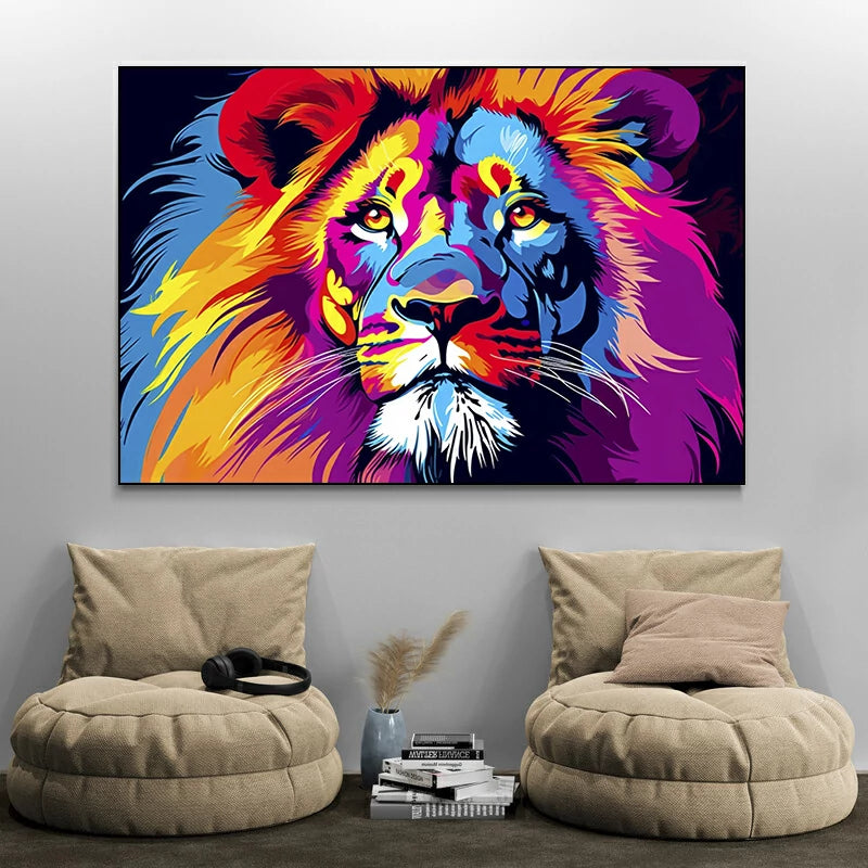 tableau lion coloré