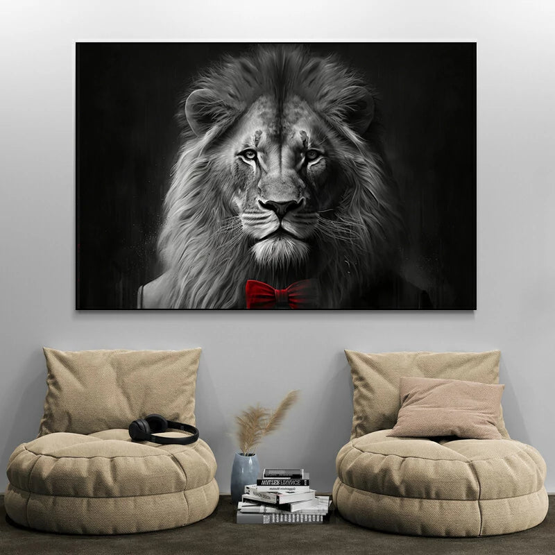 tableau lion noir et blanc magnifique