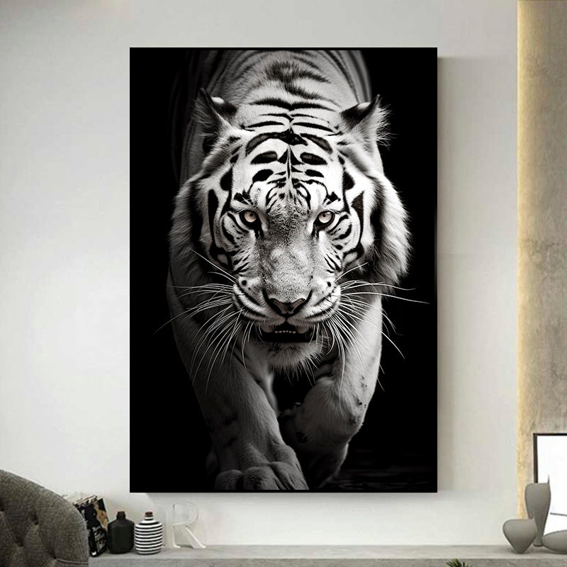 tableau lion noir et blanc