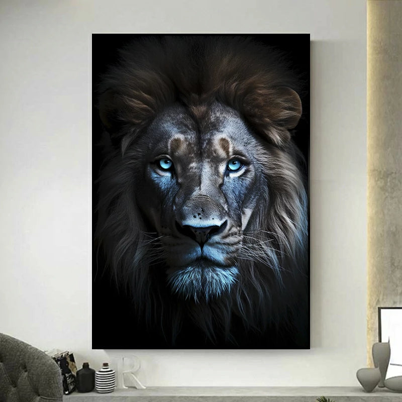 tableau lion yeux blancs