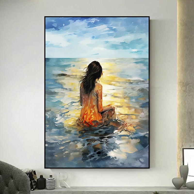 tableau femme mer