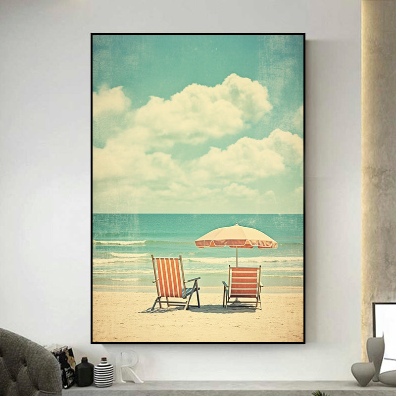 tableau mer plage vintage