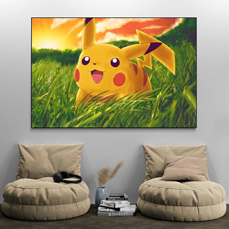 tableau pikachu pokemon herbe