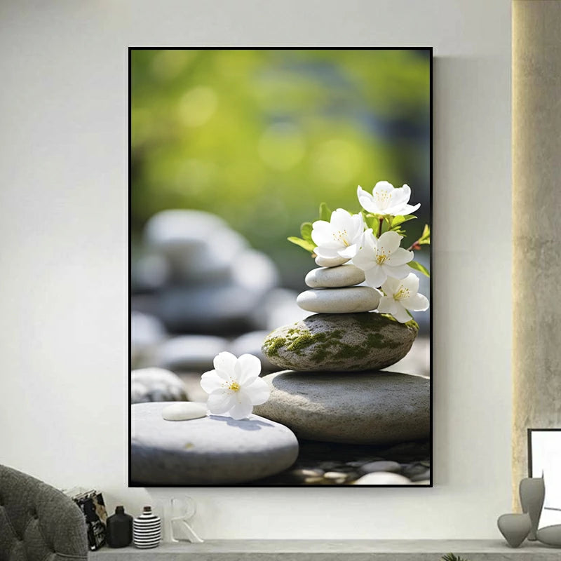 tableau zen fleurs blanche