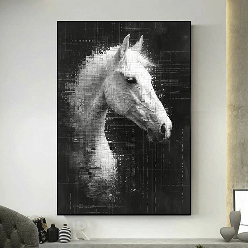 tableau cheval noir et blanc