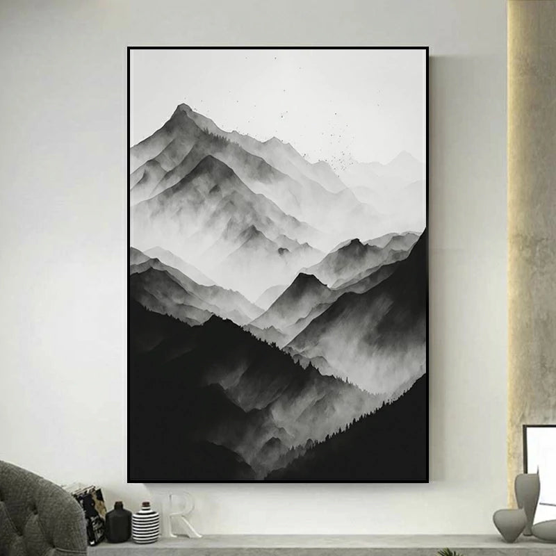 Tableau De Montagne Enneigée Noir et Blanc