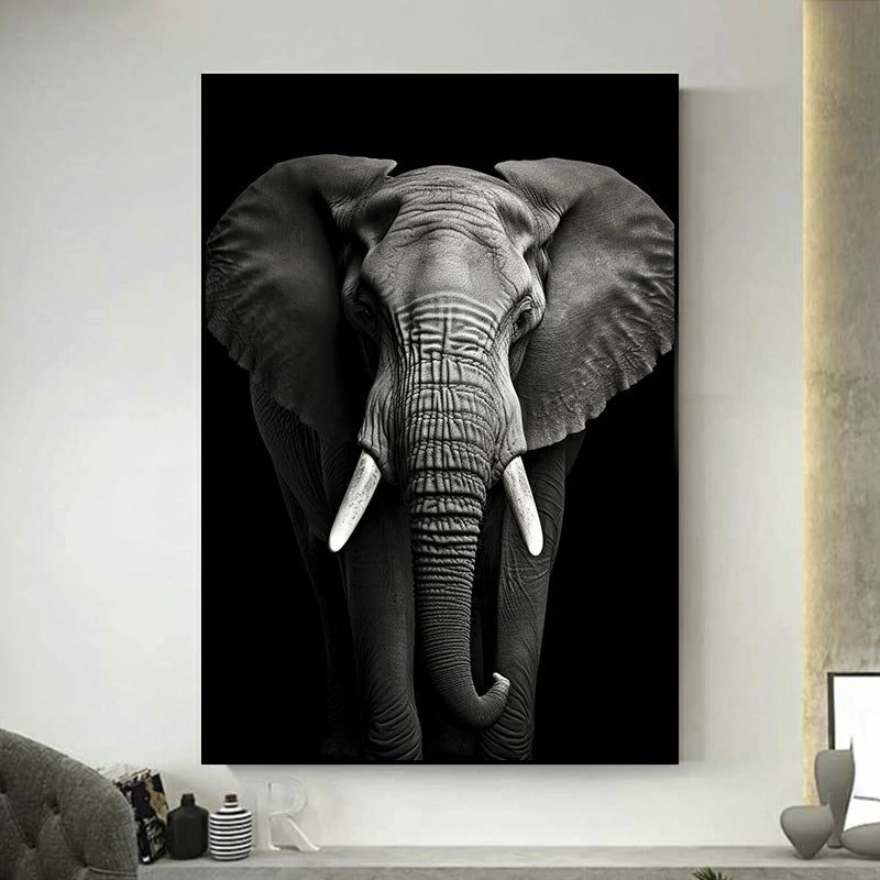 tableau elephant noir et blanc