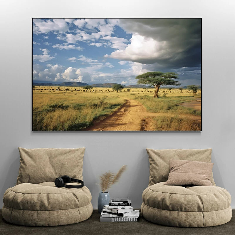 Tableau Paysage Africain – Verre Rouge, Art Africain, Pour Toutes Pièces